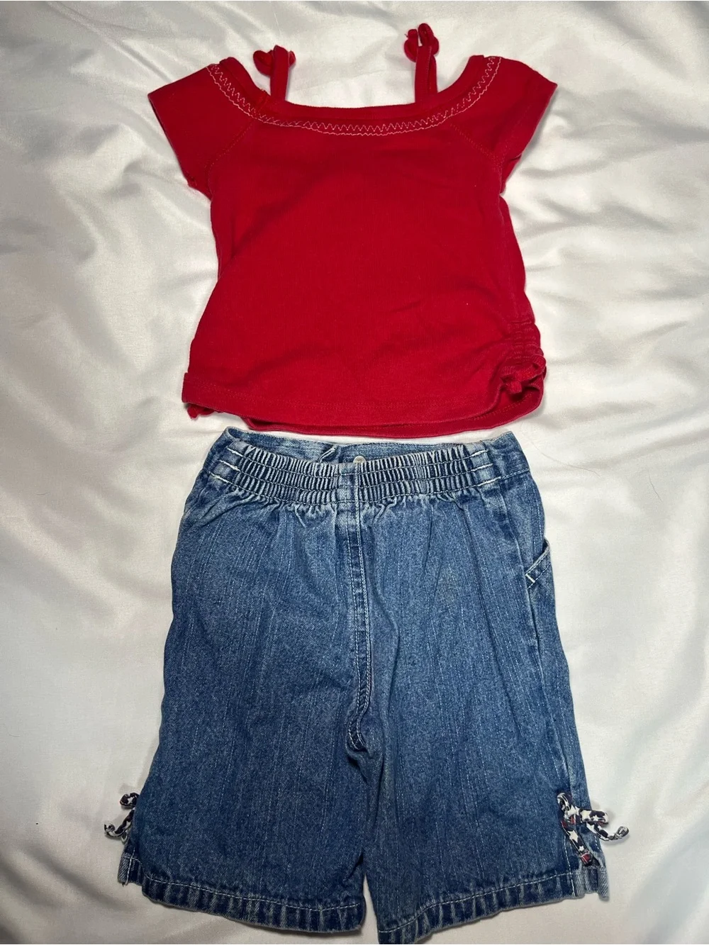 Vintage Koala Kids American Girl Patriotic 2pc Outfit Denim Shorts Red Blue 6-9M